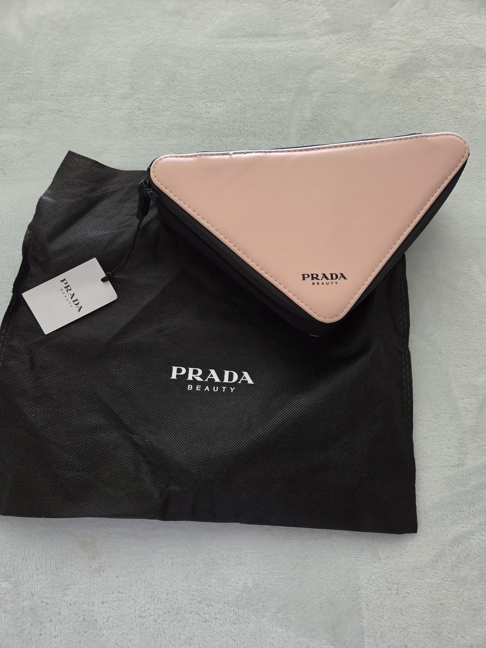 Prada Beauty Pink Triangle Cosmetic Pouch NEW IN DUSTBAG 9 X 5 X 2 INCH